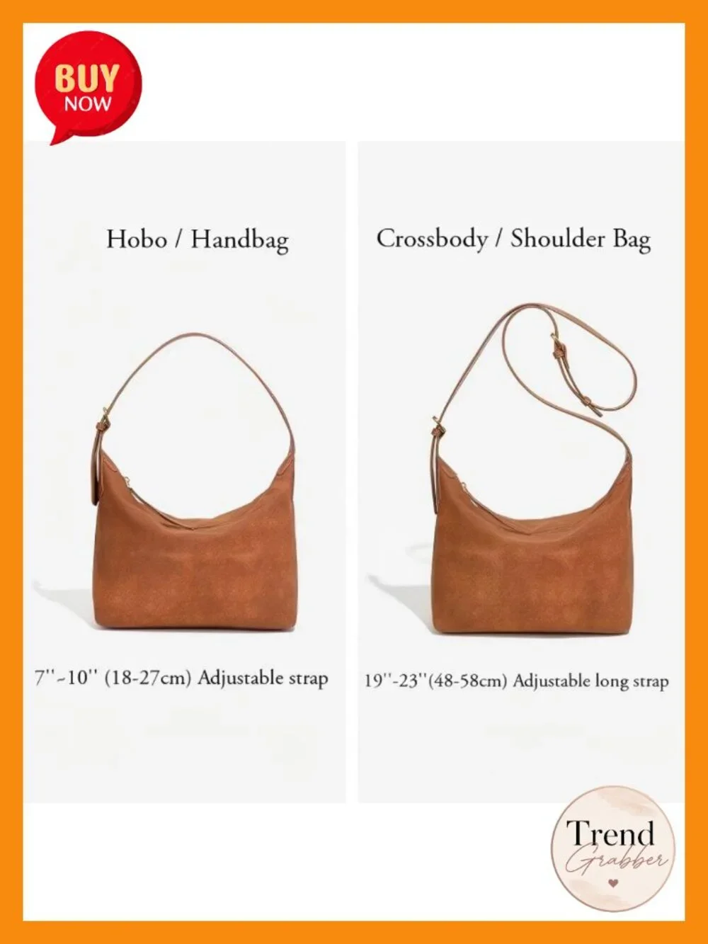 Faux Suede Hobo Bag for Women, Shoulder Crossbody Purse with 2 Adjustable